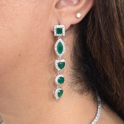 Luxurious Emerald Green & Cubic Zirconia Statement Necklace Set with Drop Earrings