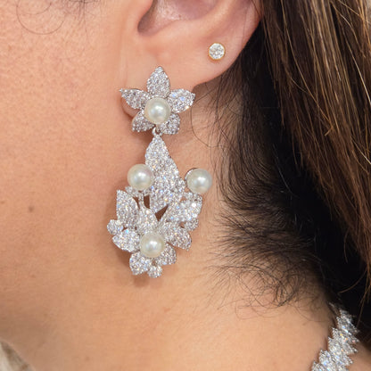 Pearl & Cubic Zirconia Floral Vine Statement Necklace Set