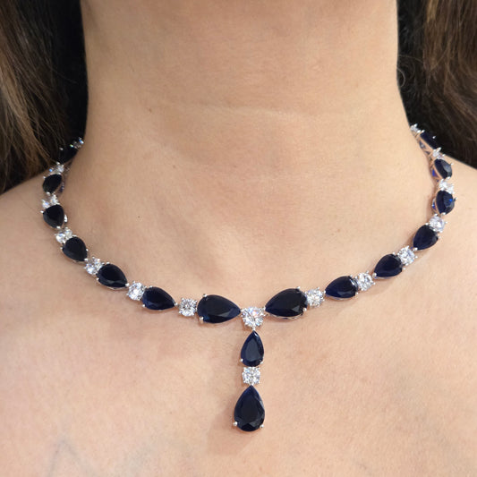 Sapphire Blue & Cubic Zirconia Teardrop Necklace Set