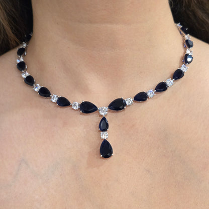 Sapphire Blue & Cubic Zirconia Teardrop Necklace Set