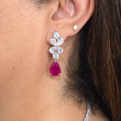 Ruby Red & Cubic Zirconia Floral Necklace Set