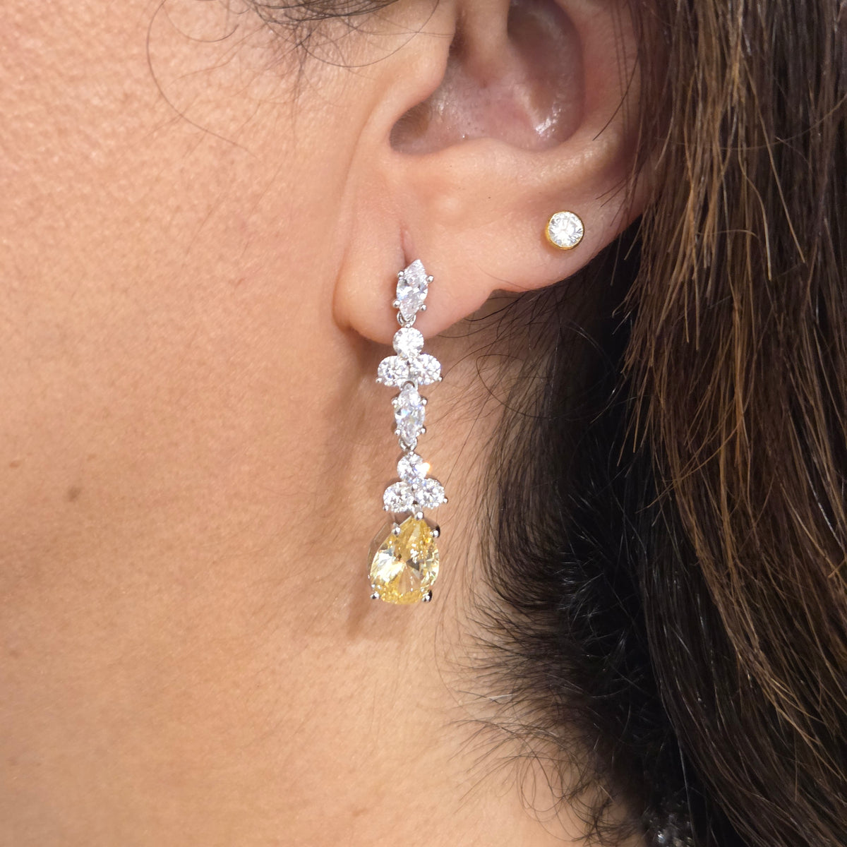 Canary Yellow & Cubic Zirconia Teardrop Necklace Set with Matching Drop Earrings