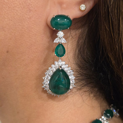 Emerald Green Cabochon & Cubic Zirconia Statement Necklace Set