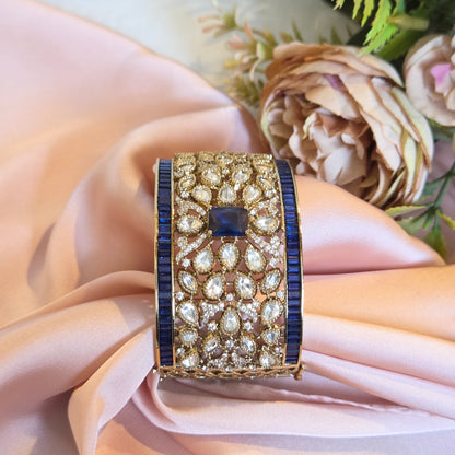 Royal Sapphire and Kundan Floral Statement Cuff Bracelet