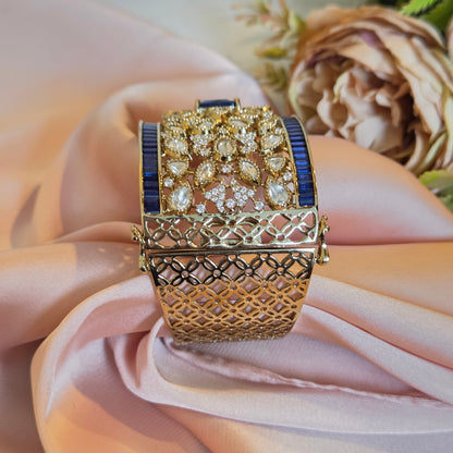 Royal Sapphire and Kundan Floral Statement Cuff Bracelet