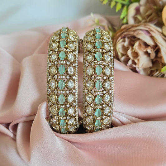 Mint Green Stone and Polki Kundan Bangle Set