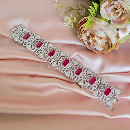 Vintage-Style Emerald-Cut Ruby Red Crystal Statement Bracelet