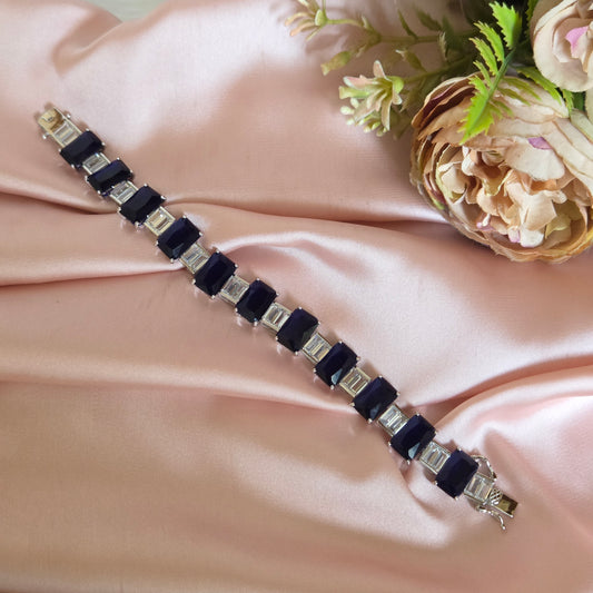 Emerald-Cut Sapphire Blue and Baguette Crystal Line Bracelet