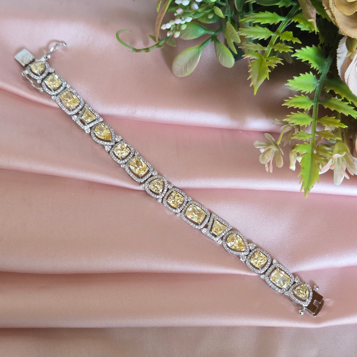 Multi-Shape Yellow Canary Crystal Halo Tennis Bracelet