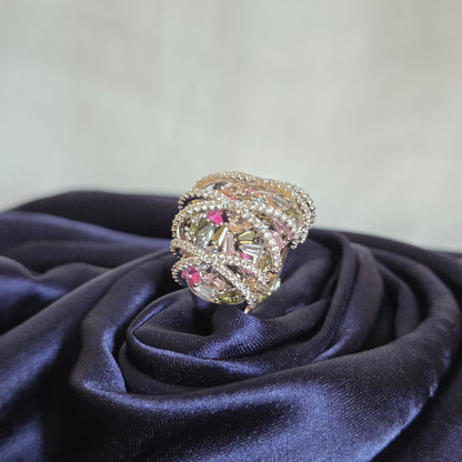 Multicolor Gemstone Criss-Cross Statement Ring
