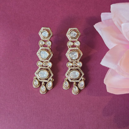 Royal Kundan/Polki Long Layered Necklace Set with Maang Tikka and Earrings