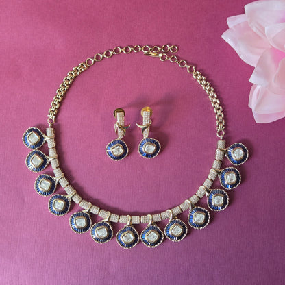 Royal Blue Enamel & Kundan Choker Necklace Set