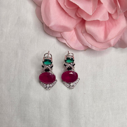 Ruby Red & Emerald Green Cubic Zirconia Statement Choker Set with Earrings