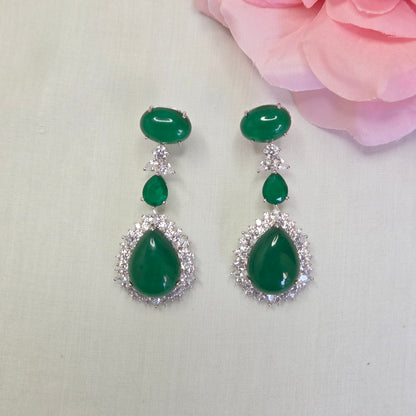 Emerald Green Cabochon & Cubic Zirconia Statement Necklace Set
