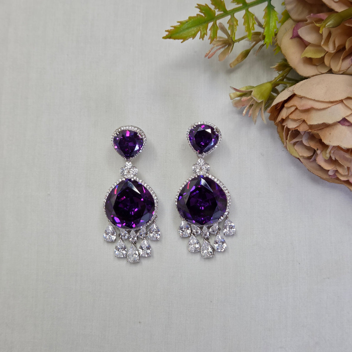 Royal Amethyst Purple & Cubic Zirconia Statement Necklace Set