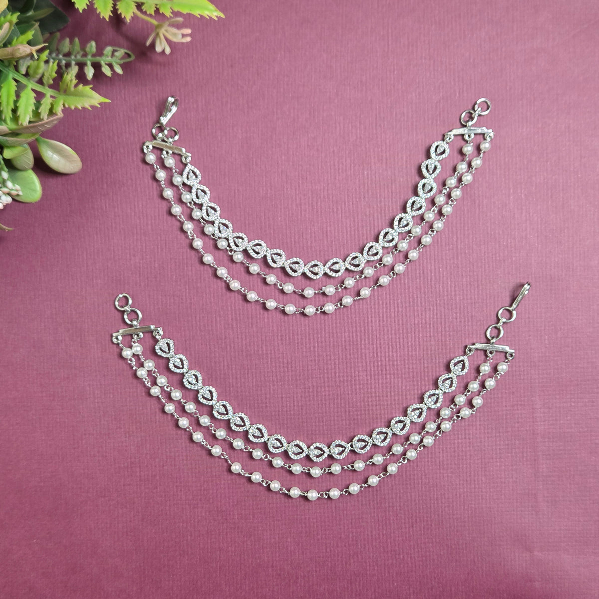 Pearl & Crystal Triple-Layer Ear Chain