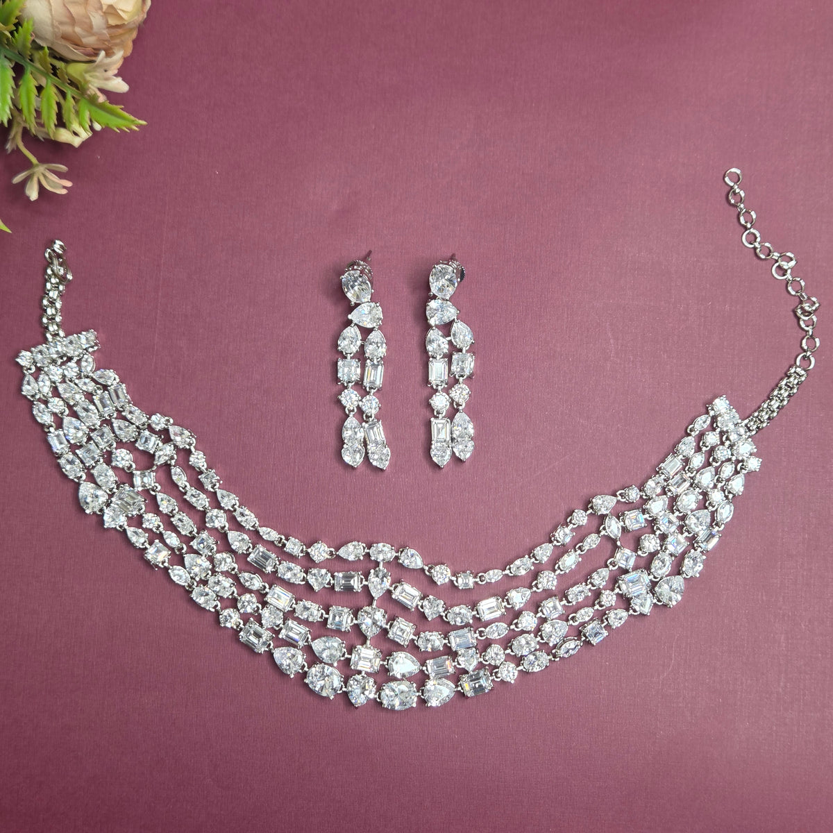 Crystal Cascade Multi-Layer Necklace Set