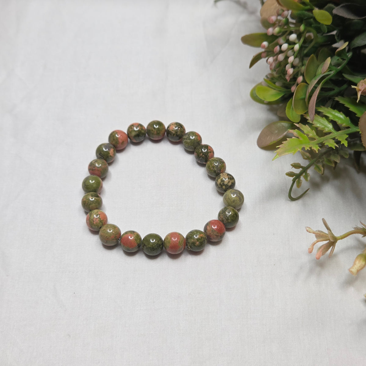 Green & Blush Stone Beaded Bracelet