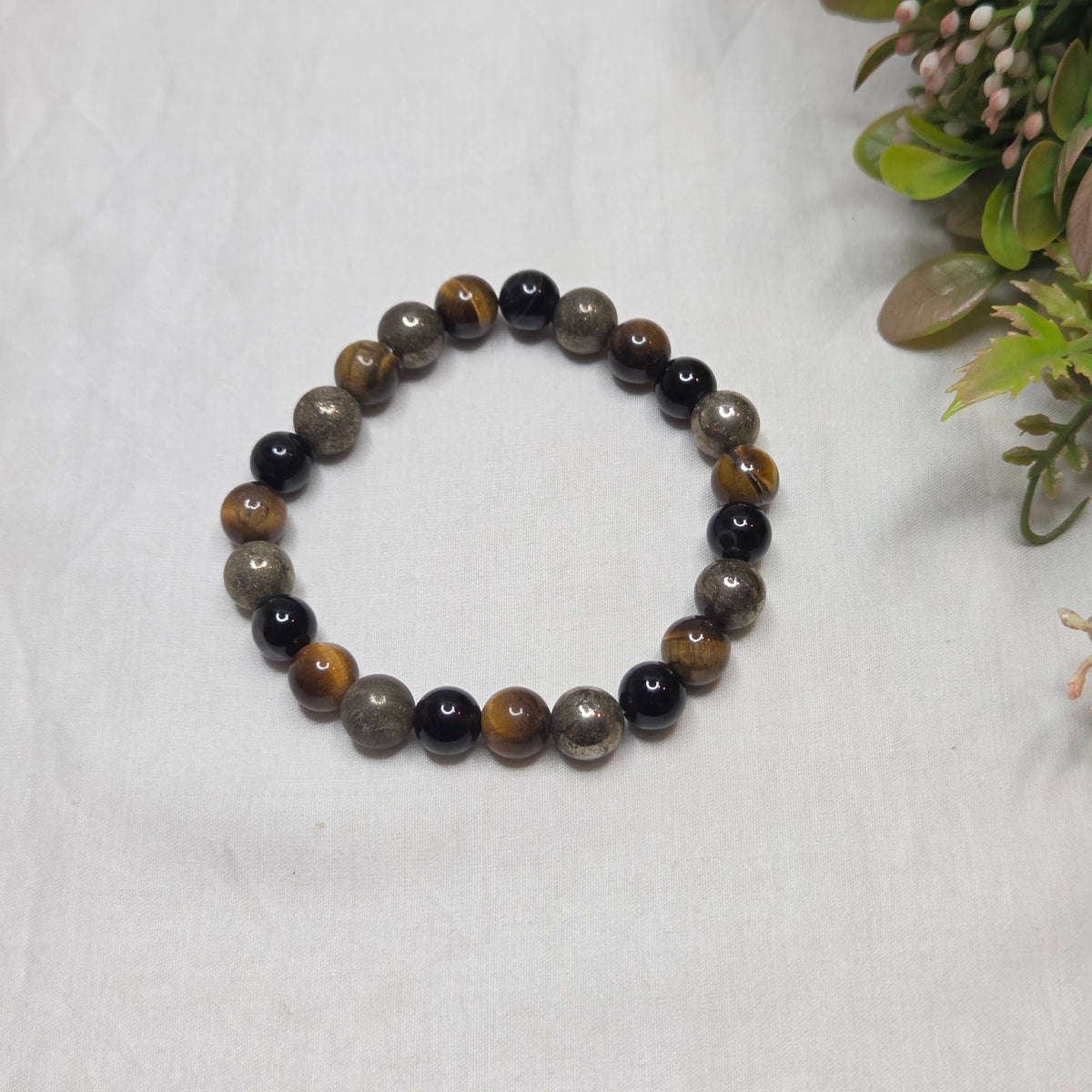 Tiger Eye & Black Stone Beaded Bracelet
