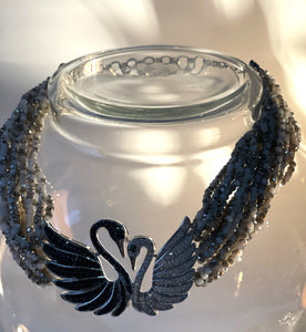 Zircon Swan and Beaded Contemporary Necklace