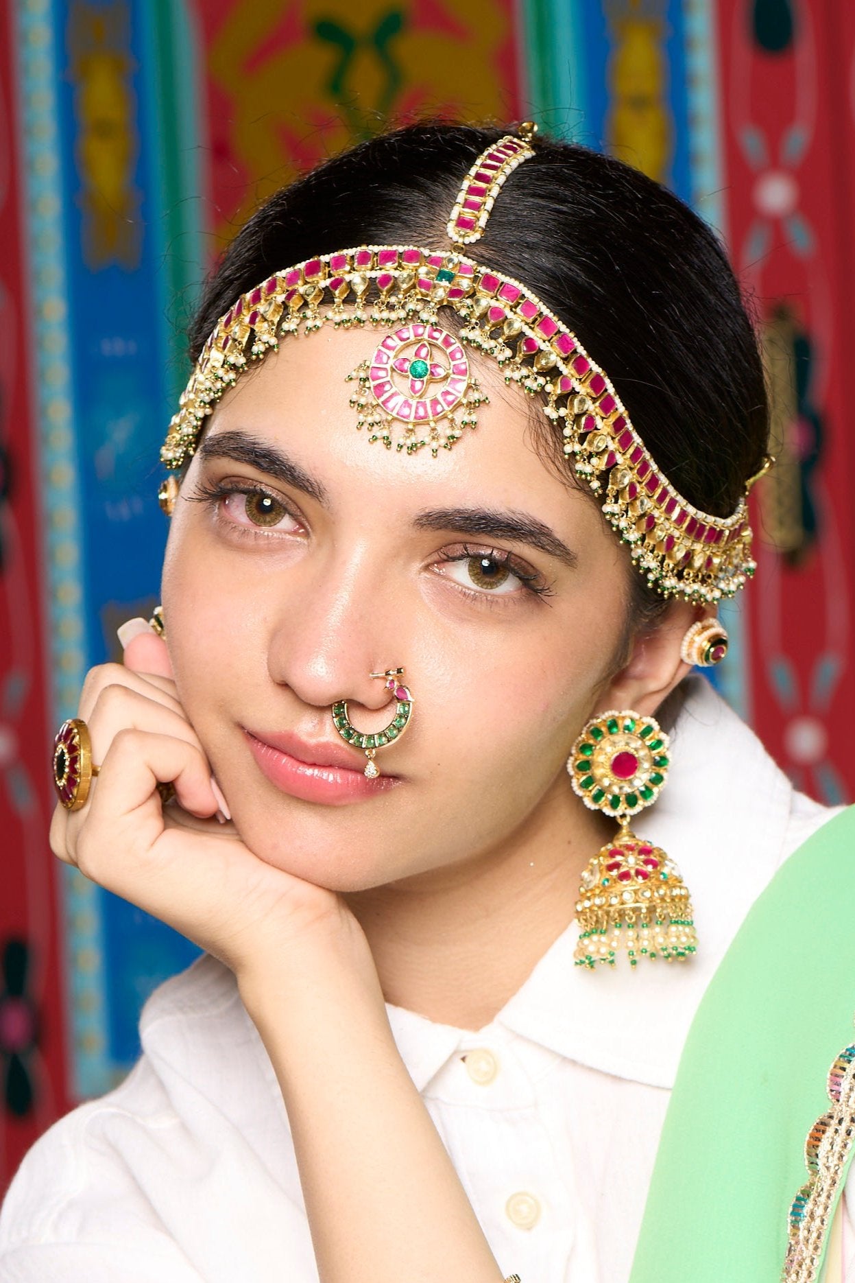 Kundan Studded with Red Synthetic Stone Utsav Matha Patti