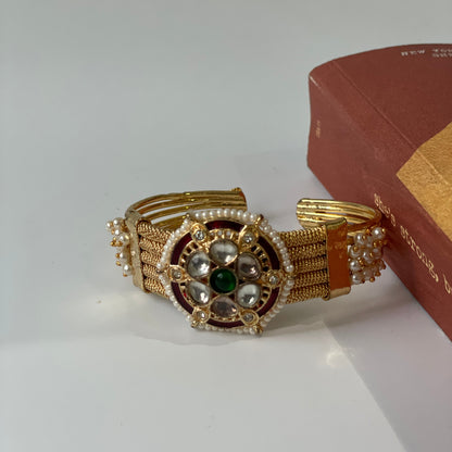 Gold Finish Kundan Cuff Bracelet
