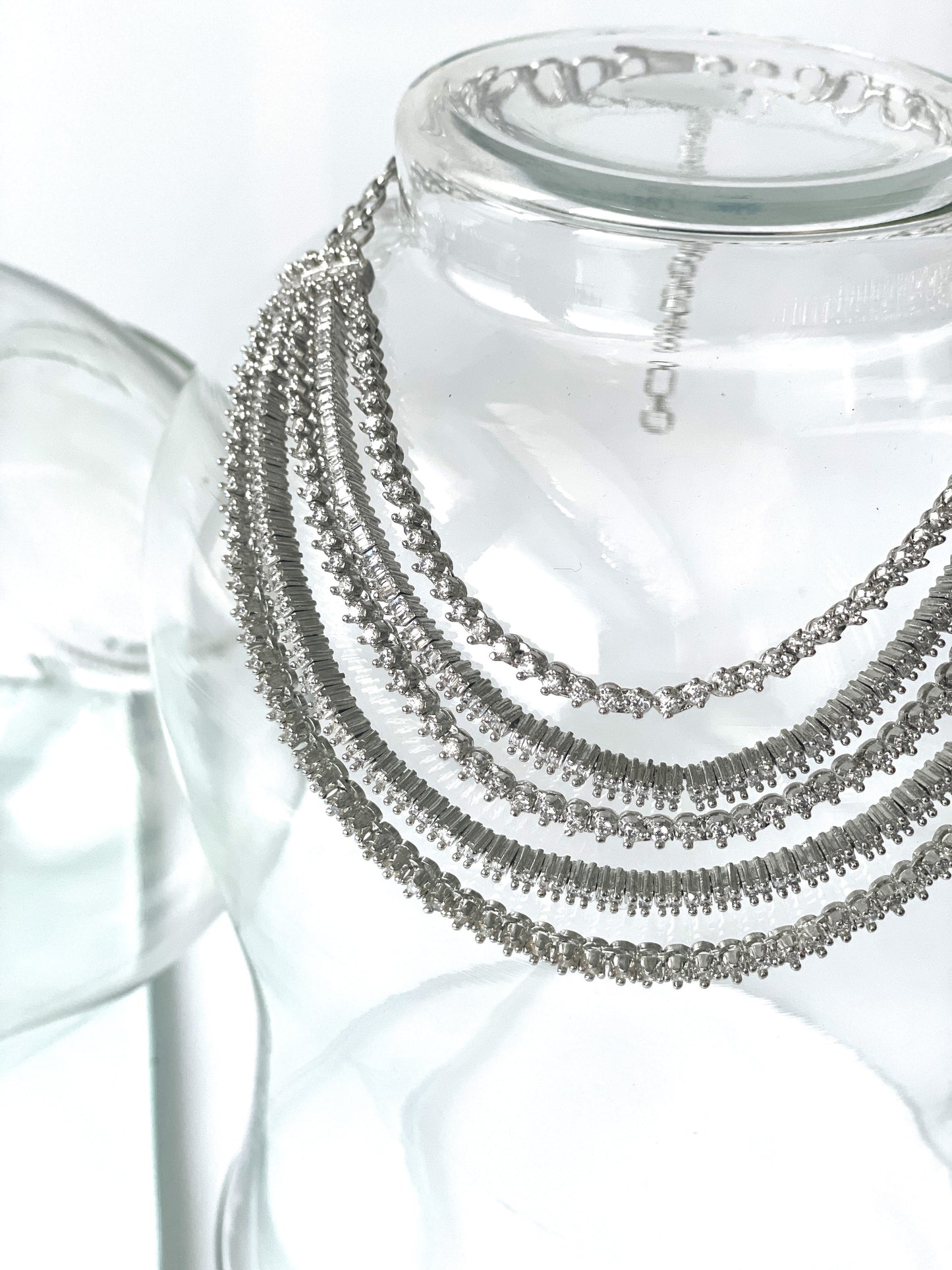 Layered Zircon Necklace in White Finish