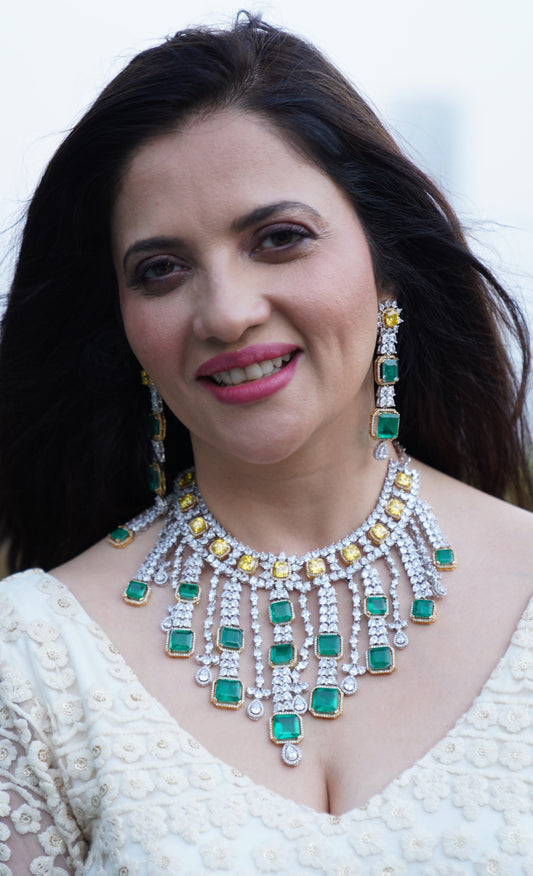 Zircon Bridal Set studded with Green and Yellow Stones