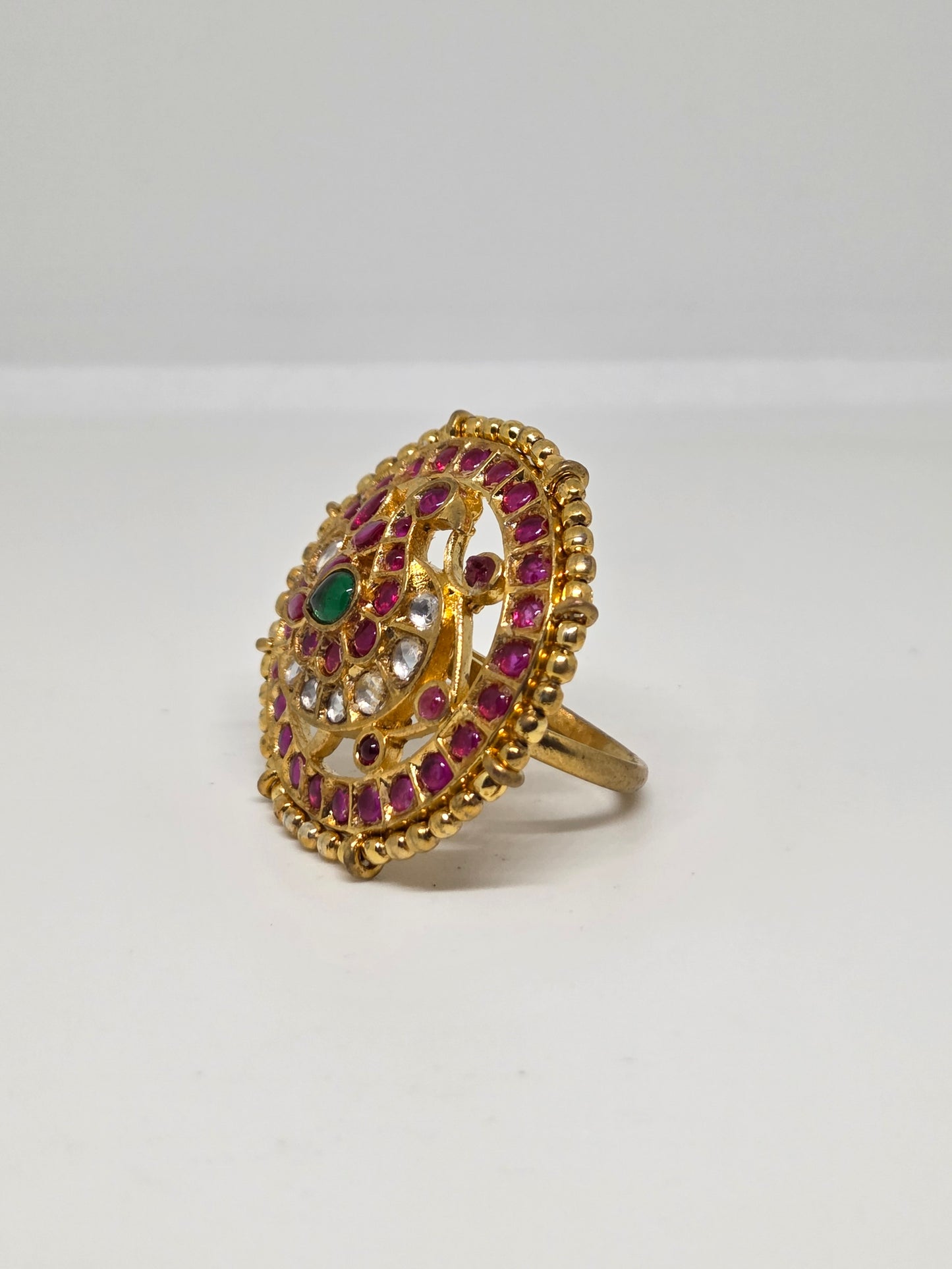 Semi Precious Stone Studded Kundan Ring