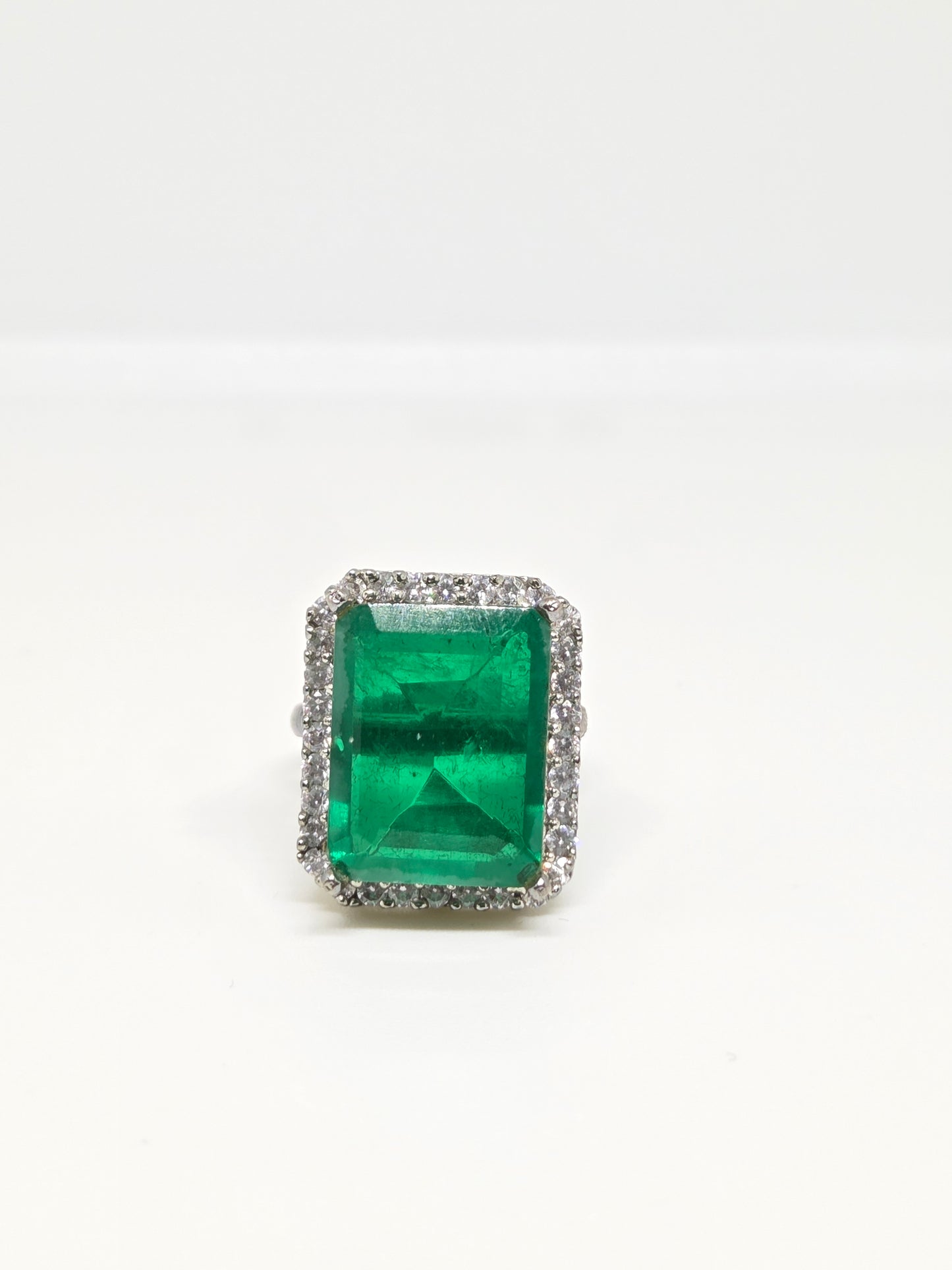 Green Doublet Crystal Halo Zircon Ring