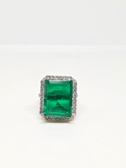 Green Doublet Crystal Halo Zircon Ring