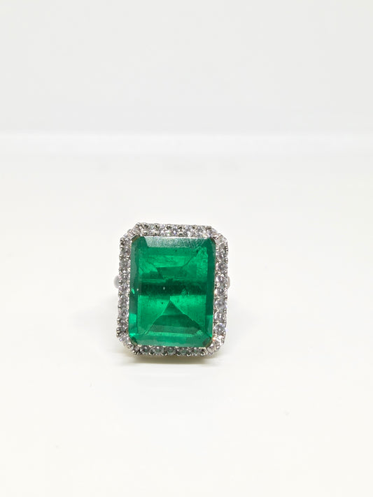 Green Doublet Crystal Halo Zircon Ring
