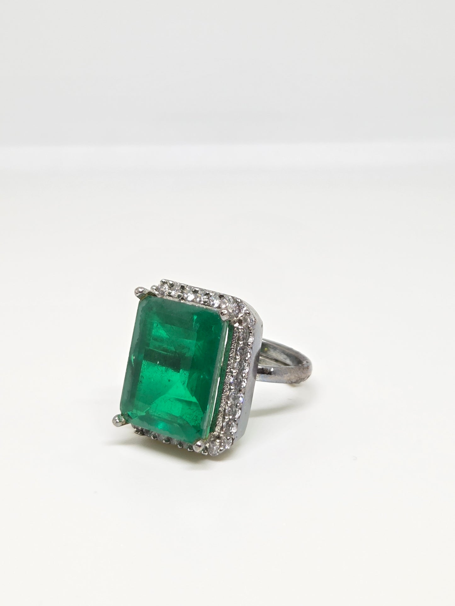 Green Doublet Crystal Halo Zircon Ring