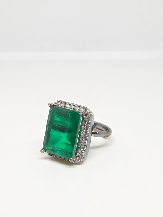 Green Doublet Crystal Halo Zircon Ring