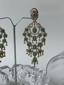 Gold Finish Danglers with Green Stone
