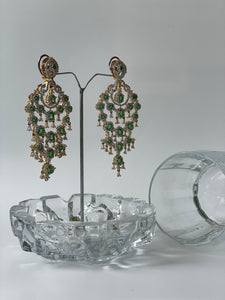 Gold Finish Danglers with Green Stone