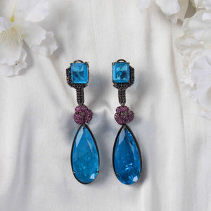 Black and Pink Zircon Earrings with Blue Crystals