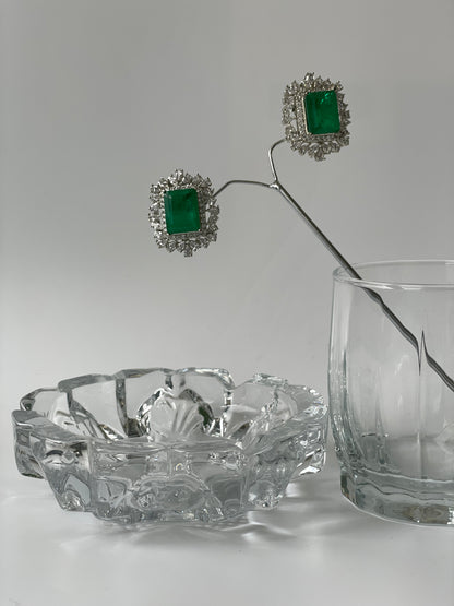 Zircon and Emerald Doublet Stud Earrings