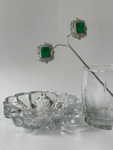 Zircon and Emerald Doublet Stud Earrings