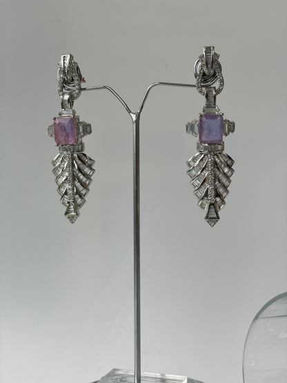 Pastel Leaf Motif Zircon Earrings