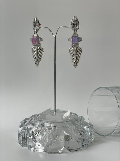 Pastel Leaf Motif Zircon Earrings