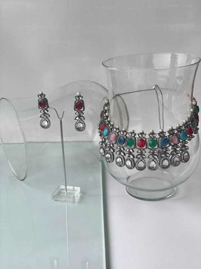 Black Rhodium Finish Multi Stone Necklace SetStudio6Jewels