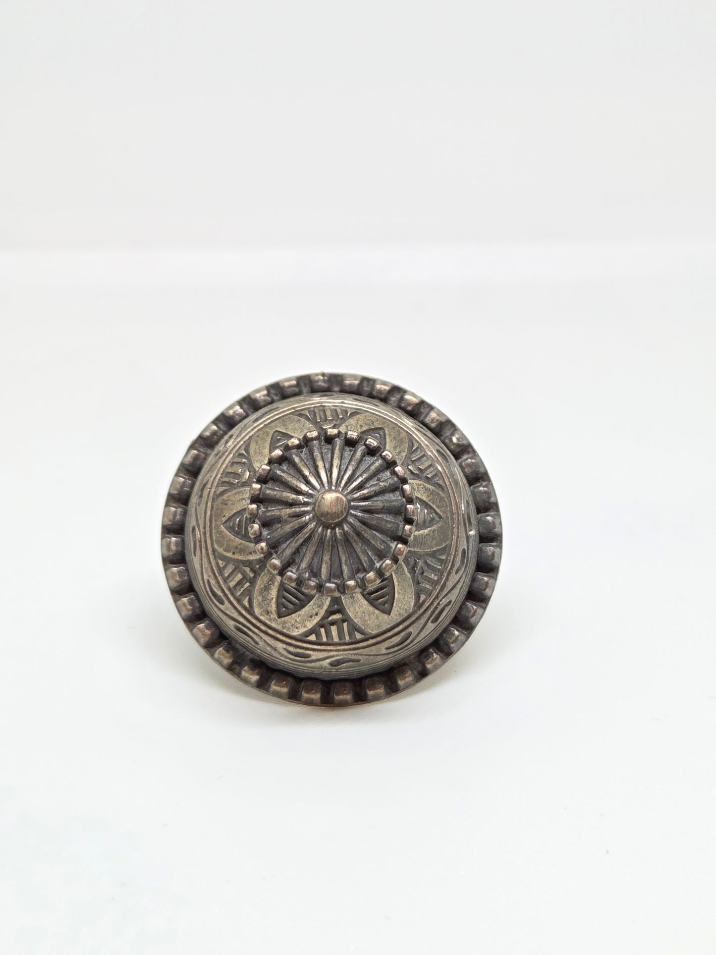 Carved Oxidised Dome Ring
