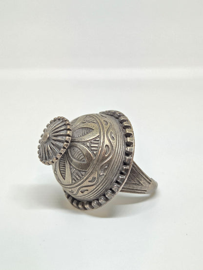 Carved Oxidised Dome Ring