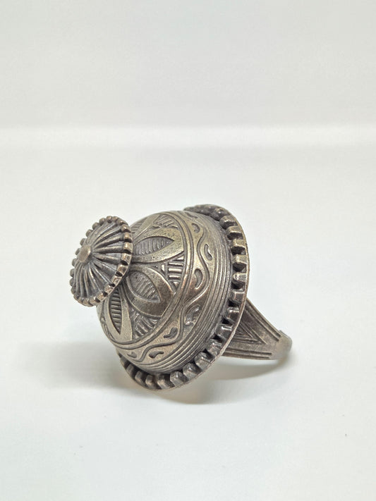 Carved Oxidised Dome Ring