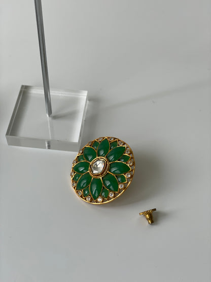 Kundan Stud Earrings with Green Stone