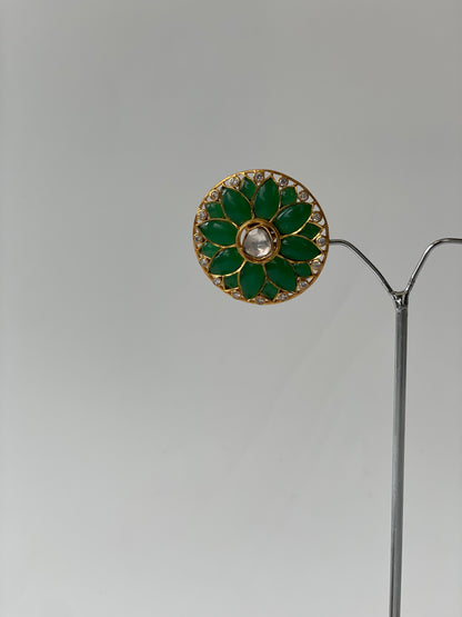 Kundan Stud Earrings with Green Stone