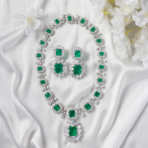 Green Stone and Zircon Studded Doublet Necklace Set