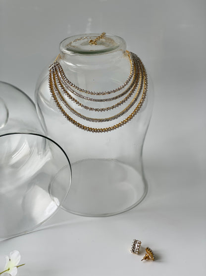Gold Finished Layered Zircon Studded Necklace Set