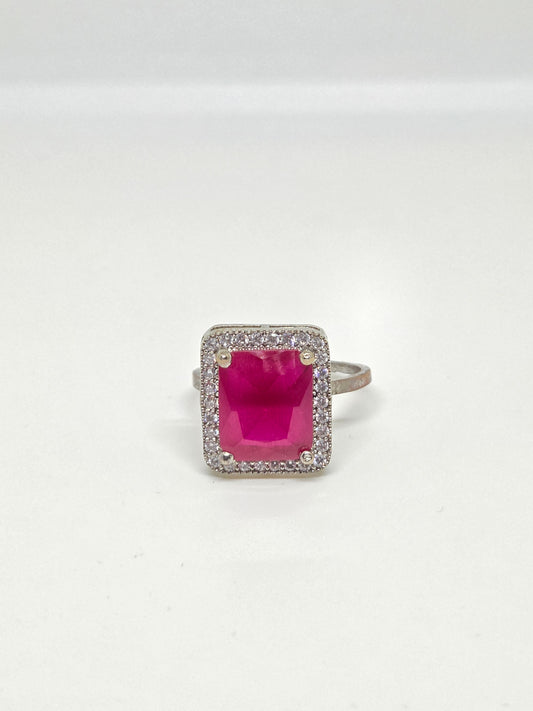 Deep Red Zircon Halo Ring